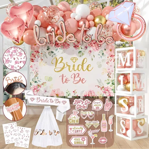 Miniatura 10 de 188 piezas de decoraciones rosas para despedida de soltera - Incluye arco de globos y cajas con letras de la A a la Z y más - Decoraciones
