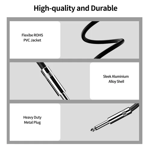 Miniatura 2 de Paquete de 2 cables TS de 6 pies y 1/4 pulgadas, cable de interconexión estéreo TS profesional de cuarto de pulgada