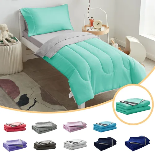 Miniatura 13 de UOZZI BEDDING Juego de sábanas para niños pequeños de 4 piezas, ultra suave y transpirable, incluye edredón, sábana encimera, sábana bajera y funda