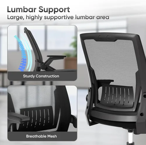 Miniatura 7 de Ergonomic Office Chair, Home Desk Chair with Flip-Up & Adjustable Armrest, 135° Reclining Tilt Lock, Thickness Cushion Mesh Back Office Chairs for