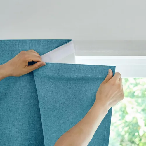 Miniatura 11 de Jilron Cortina de puerta francesa 100% opaca, adhesiva, no requiere taladrar, cortinas pequeñas diseñadas para su instalación en puertas