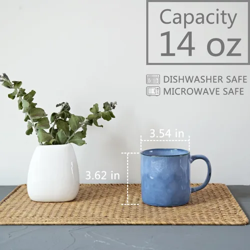 Miniatura 2 de Bosmarlin Juego de 4 tazas de café de cerámica, 14 onzas, tazas de café con mango grande, aptas para microondas, esmalte reactivo único