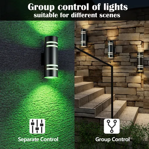 Miniatura 8 de wowlite Luces de Pared Exteriores para Casa, Control Remoto Inteligente RGBCW Luces de Arriba y Abajo, Aplique Exterior RGB de Cambio