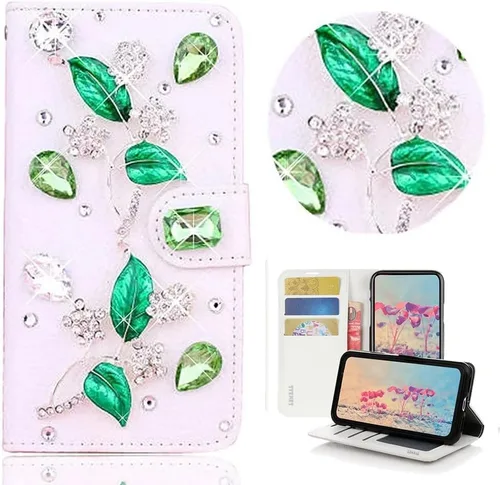 Miniatura 11 de Bling Wallet - Funda de piel compatible con iPhone 11, elegante, 3D, hecha a mano, diseño de mariposa, flores, diamantes de imitación floral