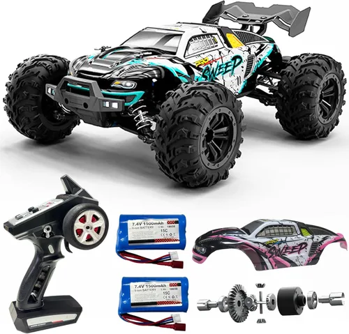 Auto RC sin escobillas a escala 1:16 para adultos, alta velocidad de 45+ MPH, camión RC 4WD impermeable todo terreno con 2 baterías y controlador de