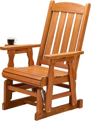 VINGLI Planeador de madera para patio, resistente de 600 libras para exteriores con portavasos, banco de madera individual con respaldo alto para