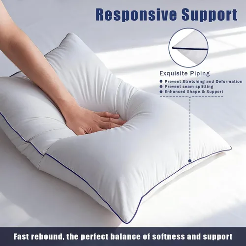 Miniatura 3 de Juego de 2 rellenos de almohada, cojines cuadrados esponjosos con fundas 100% de algodón, rellenos de almohada decorativos blancos para sofá, cama