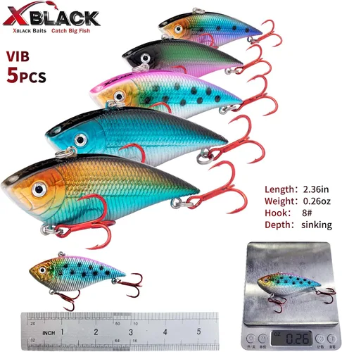 Miniatura 2 de XBLACK Juego de señuelos de pesca Minnow Crankbaits Lápiz articulado Popper VIB Señuelos de pesca Kit de 5 piezas para trucha lubina en agua salada