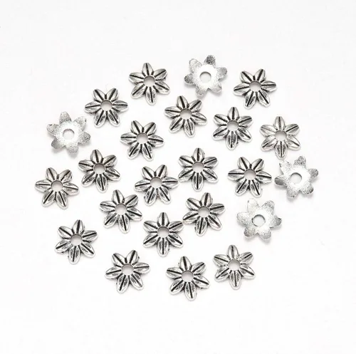 Miniatura 34 de 100 unidades/lote de tapas de cuentas de 0.236 pulgadas para joyas, receptáculo de extremo, ahuecado, toro de flores, bricolaje, espaciado