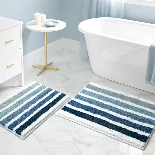 Miniatura 9 de Sunlit Alfombra de baño azul ombré, alfombra de baño náutica para baño, antideslizante, 24 x 17 pulgadas, azul y blanco