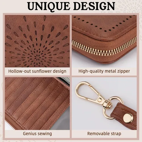 Miniatura 4 de APHISON Billetera para mujer, gran capacidad, monedero, tarjetero, RFID, pulsera, teléfono, cremallera, moneda, bolsillo de viaje