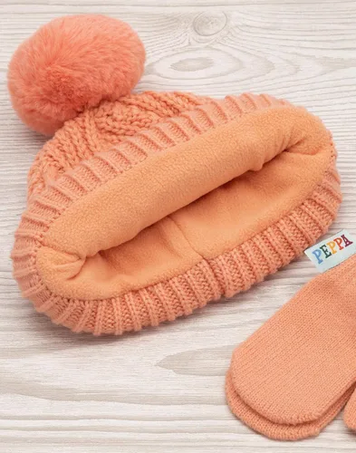 Miniatura 5 de Peppa Pig Hat And Mittens Kids Peach Knit Winter Beanie Gloves, Rosado