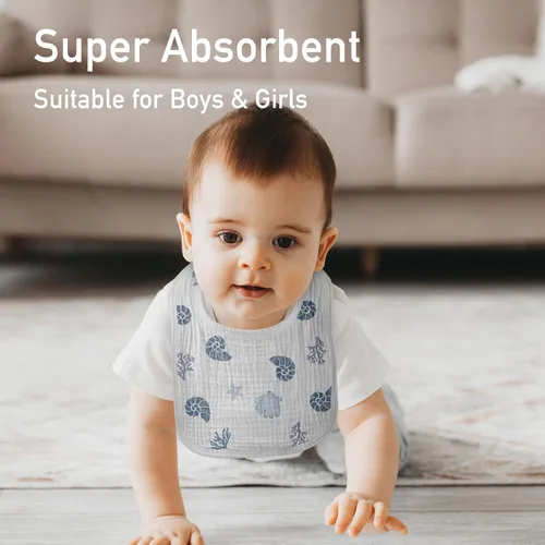 Miniatura 4 de Baberos de Muselina para Bebés que Babean para Niños y Niñas Unisex, Paquete de 6 Baberos de Bebé de Algodón Suave para Dentición y Babeo, Regalo