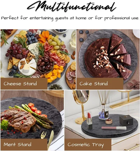 Miniatura 6 de Flexzion Tabla de cortar redonda de mármol para cocina, tabla de queso de mármol de 12 pulgadas para hornear, embutidos, pastelería, tabla de servir