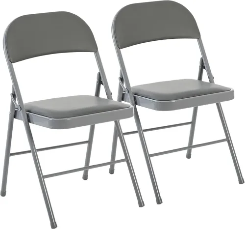Miniatura 27 de DUMOS Paquete de 12 sillas plegables acolchadas de cuero, asiento comercial apilable portátil para interiores y exteriores con marco de acero, Caqui