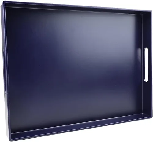 Miniatura 24 de Bandeja azul para mesa de café, bandeja decorativa rectangular de plástico con asas para entretenimiento, patio al aire libre, sala de estar