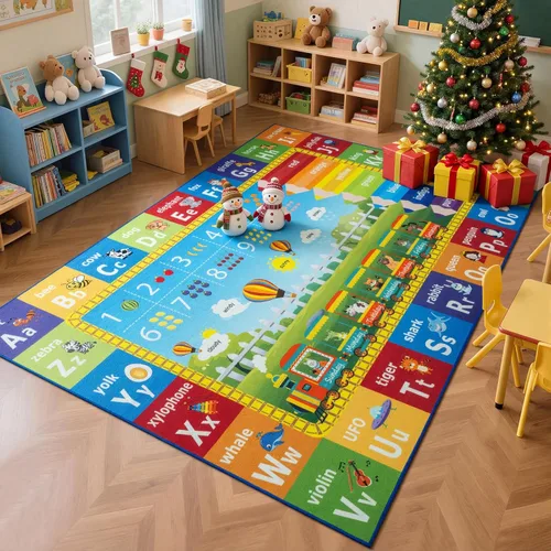 Miniatura 12 de Unirea Alfombra infantil de 5 x 7 pies para sala de juegos, dormitorio, aula, tapete de juego educativo lavable con alfabeto ABC, números, animales