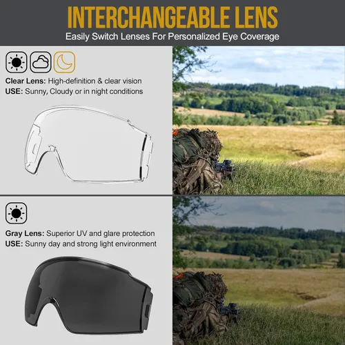 Miniatura 4 de OneTigris Gafas tácticas sobre lentes, gafas tácticas antiniebla, protección de gafas OTG de seguridad con lente intercambiable Verde