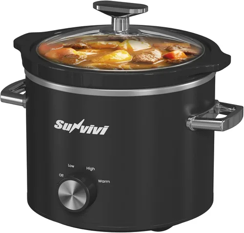 Miniatura 2 de Sunvivi Olla de Cocción Lenta de 2 Cuartos, Olla de Cocción Lenta Pequeña con Recipiente de Cerámica Extraíble, Calentador de Alimentos con 3