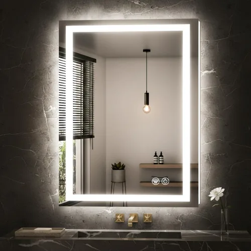 Miniatura 10 de Espejo de tocador LED de 24 x 36 para baño, espejo LED frontal y retroiluminado para baño con 3 luces de color, espejo de tocador de pared
