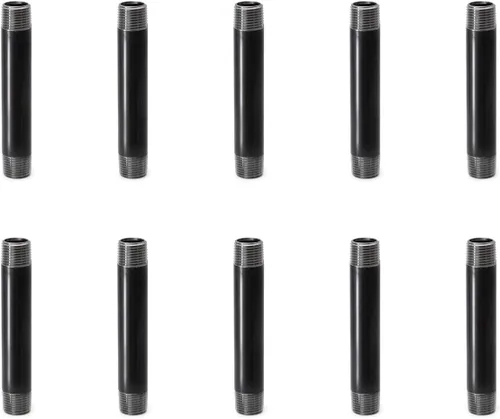 Miniatura 12 de Paquete de 10 tubos de hierro industrial de 1/2 x 2 pulgadas, acero precortado resistente, boquilla de metal roscada para proyectos de bricolaje