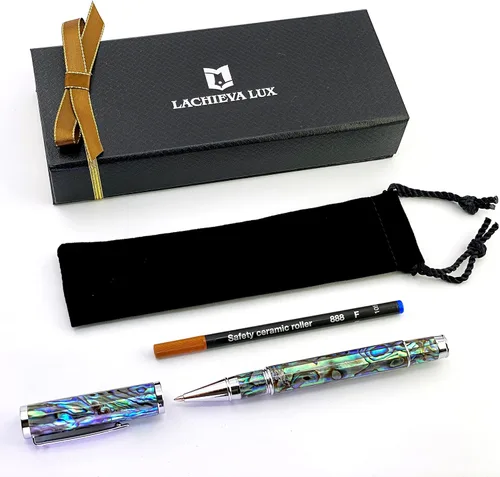 Miniatura 6 de LACHIEVA LUX Exquisito bolígrafo de punta redonda de concha de abulón con repuesto alemán 888F, regalo de escritura de lujo para ejecutivos, hombres