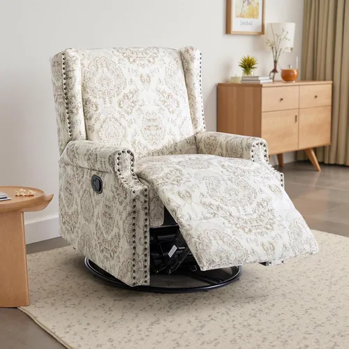 Miniatura 37 de Silla reclinable tapizada, sillón de ala floral con respaldo y reposapiés ajustables, cómoda silla decorativa para leer, sofá individual