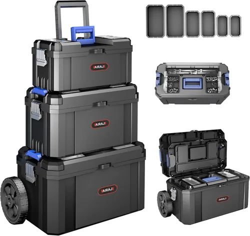 Caja de herramientas rodante 3 en 1 con ruedas, caja de herramientas apilable, organizador de almacenamiento de herramientas modular, diseño