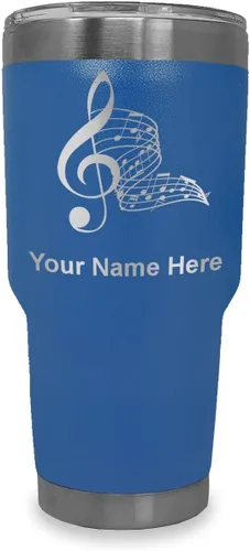 Miniatura 34 de LaserGram Vaso aislado al vacío de 20 onzas, notas musicales, grabado personalizado incluido (negro)