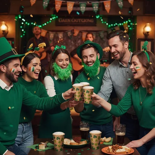 Miniatura 3 de Jingmore 50 tazas de café de papel kraft de trébol del día de San Patricio, 12 onzas, desechables de trébol verde irlandés, vasos desechables