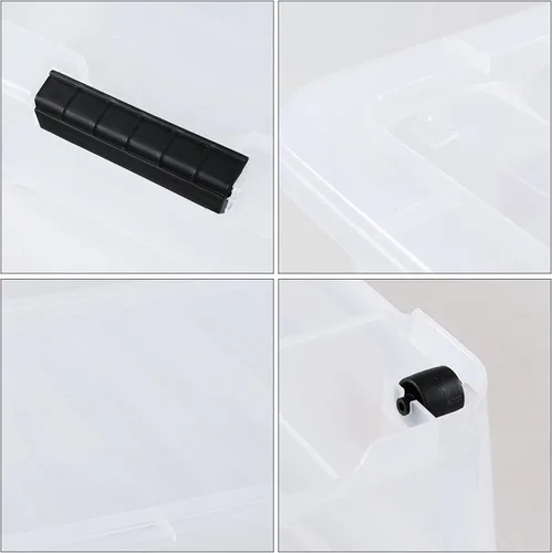 Miniatura 17 de Zopnny Contenedor organizador de plástico de 25 cuartos de galón para debajo de la cama, con tapas seguras y hebillas duraderas, transparente