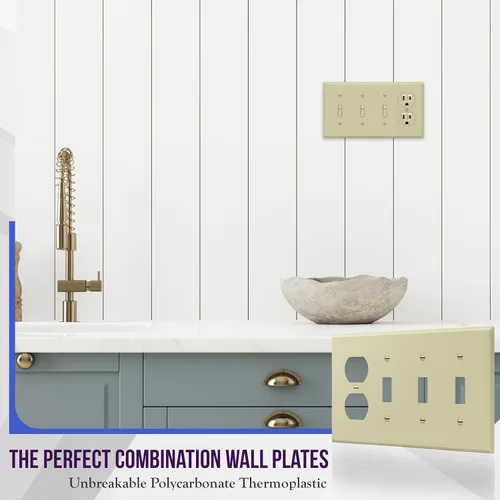 Miniatura 3 de ENERLITES Placa de pared combinada de triple palanca/salida de receptáculo dúplex individual, tamaño estándar, cubierta de interruptor de luz de 4