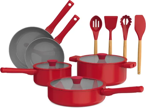 So Yummy by bella Juego de 12 piezas de utensilios de cocina con revestimiento antiadherente de cerámica EverGood™ y utensilios de silicona y Rojo