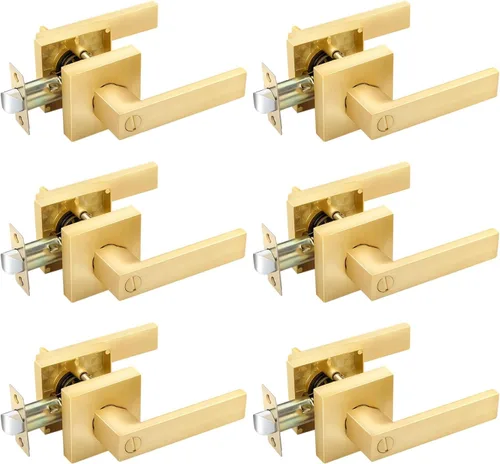 Miniatura 34 de EHOMEWARE 8 paquetes de manijas de puerta interior sin llave en acabado de latón satinado, manija de puerta de armario, palanca de puerta de paso
