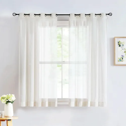 Miniatura 18 de FMFUNCTEX Cortinas Transparentes de Lino para Dormitorio, Cortinas Beige de 84 Pulgadas de Largo para Sala de Estar, Cortinas de Ventana de Mezcla