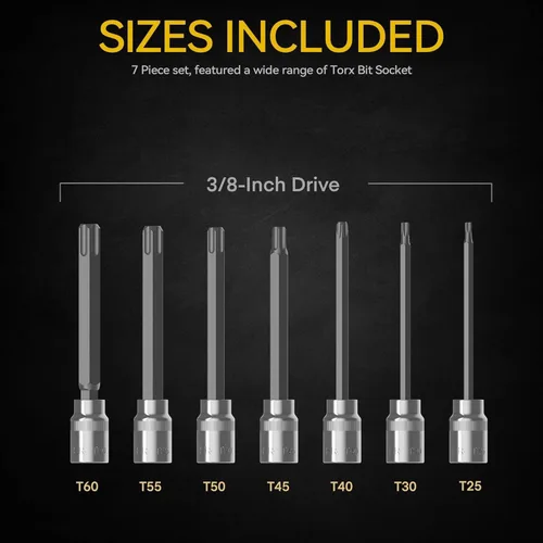 Miniatura 6 de Juego de llaves de vaso Torx extra largas de 3/8", Star T25-T60, S2 y CR-V, 7 piezas