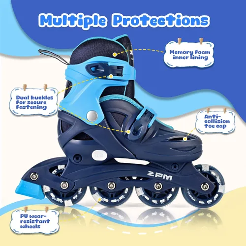 Miniatura 3 de 2PM SPORTS Patines en línea para niños y niñas de 4 a 8, 6 a 12 años, con ruedas iluminadas, cuchillas ajustables para niños y jóvenes principiantes