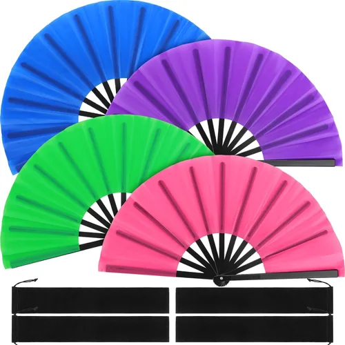 Miniatura 22 de Blulu 4 abanicos plegables grandes para baile de línea, botas de mano de seda grandes para hombres y mujeres (estilo clásico, negro, 11 pulgadas)