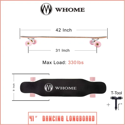 Miniatura 2 de WHOME Longboard - Tablas largas de 42 pulgadas para adultos/adolescentes/niñas/principiantes / Pro Freestyle Dancing Longboards Skateboard con T-Tool