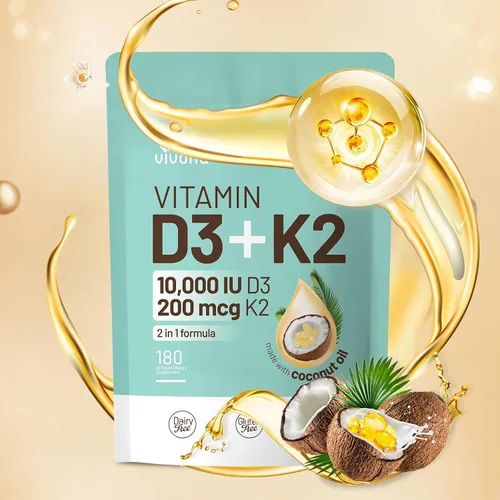 Miniatura 10 de VivoNu Vitamina D3 K2 10000 UI con MK7-300 Cápsulas blandas de aceite de coco virgen, 2 en 1 vitaminas D y K complejo Vitamina D3 con K2