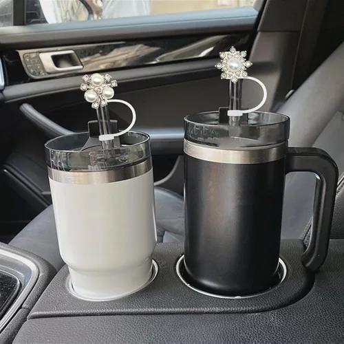Miniatura 5 de Funda de popote para vaso Stanley de 40 onzas, 30 onzas, perlas brillantes, bonitos accesorios de taza de silicona a prueba de fugas reutilizables