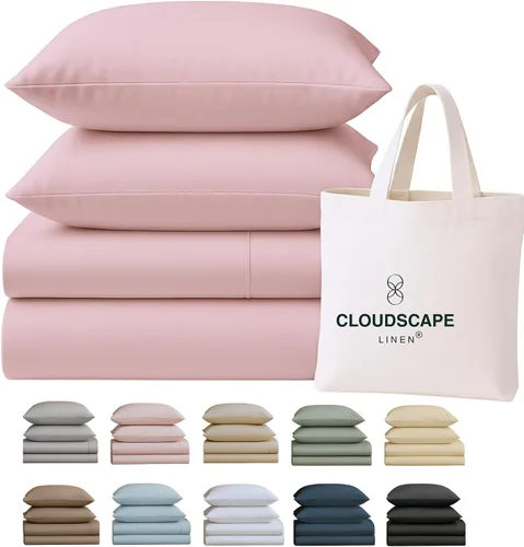 Miniatura 16 de Cloud Scape Linen - Juego de sábanas de 100% algodón egipcio, tamaño individual, juego de ropa de cama de lujo de 3 piezas, 400 hilos, calidad