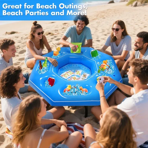 Miniatura 6 de Mesa de juego inflable octogonal con naipes impermeables, juegos inflables de bar de piscina para adultos, bandeja de mesa de bar portátil flotante