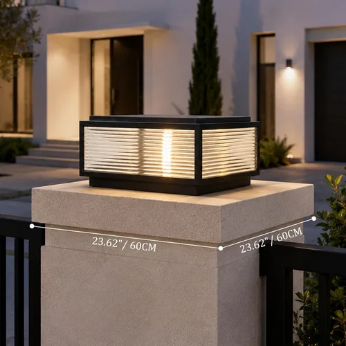 Miniatura 8 de Lámpara de porche al aire libre, luz grande de pilar de columna de puerta negra de 19.68 pulgadas Modern Black Waterproof Pedestal Bollard