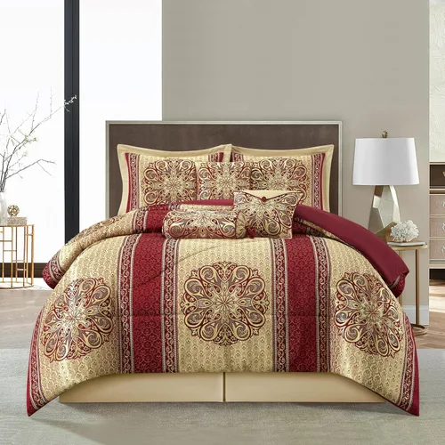 Miniatura 8 de Grand Avenue Juego de edredón negro tamaño King, 10 piezas, edredones y juegos de ropa de cama jacquard, falda de cama a juego, almohadas y fundas