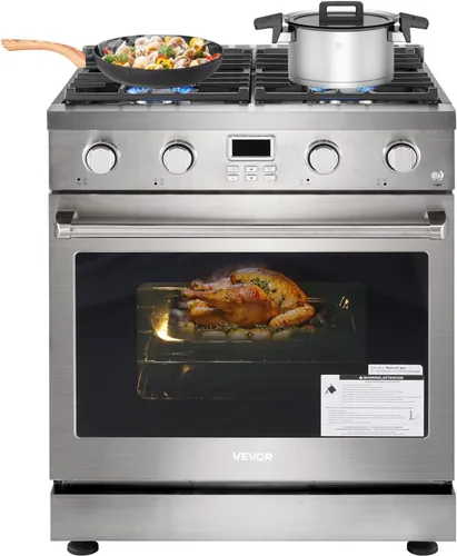 VEVOR Horno de Cocina a Gas, 30 Pulgadas de Ancho, Estufa y Horno Independiente de Acero Inoxidable con 4 Quemadores Sellados en la Superficie de