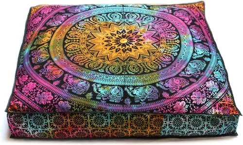 Miniatura 31 de CRAFT KALA Funda de cojín con diseño de mandala, funda de cojín para asiento, hippie, decorativo, bohemio, otomano, de algodón, indio, para sala