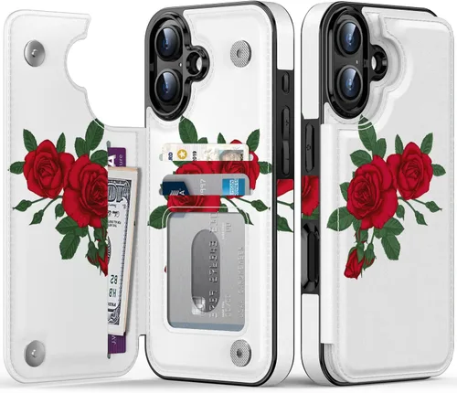 Miniatura 126 de FUNMIKO Funda tipo cartera para iPhone 13 con tarjetero, bloqueo RFID, protección de grado militar y obras de arte impresas con rayos UV, cierre