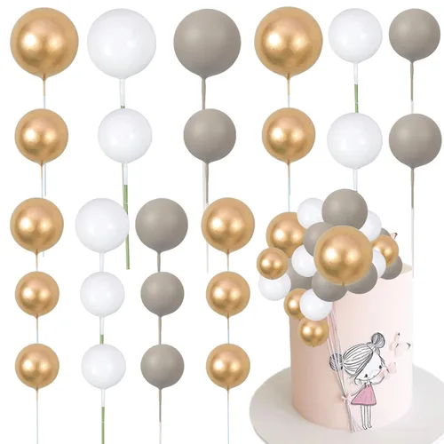 Miniatura 41 de Gyufise 30 Piezas Bolas Topper para Pastel DIY Insertables para Pastel Palillos de Bolas para Pastel Topper para Cupcakes para Fiesta de Cumpleaños