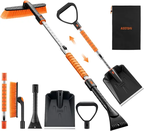 AstroAI Kit de raspador de hielo y pala de nieve de 2 pulgadas, raspadores de hielo de 47.2 pulgadas para parabrisas de automóvil y cepillo de nieve